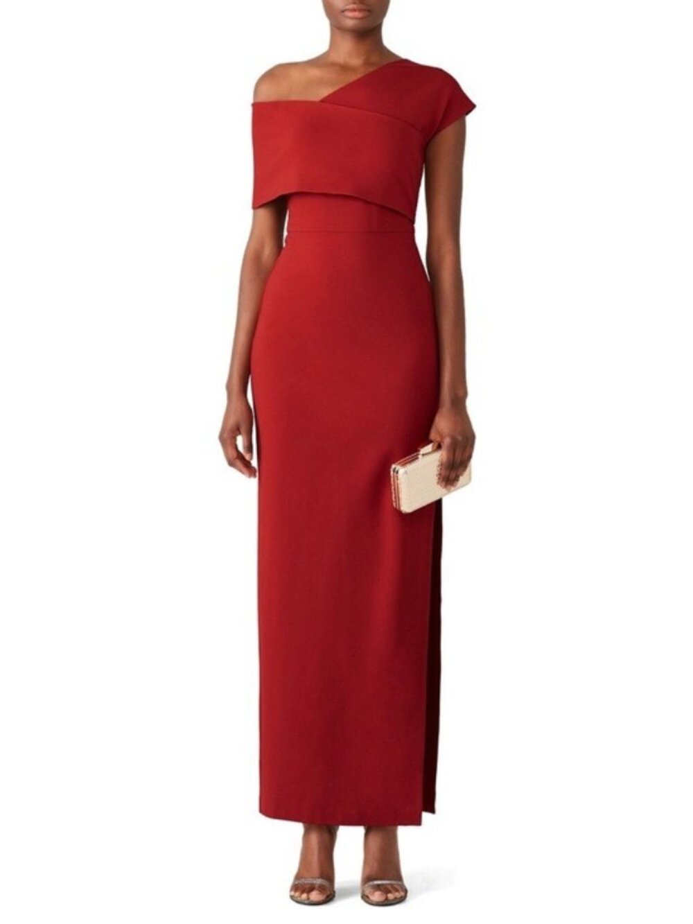 Elliatt Popover Gown XL Rust One Shoulder Evening Dress Maxi Sheath Ponte - Picture 1 of 13